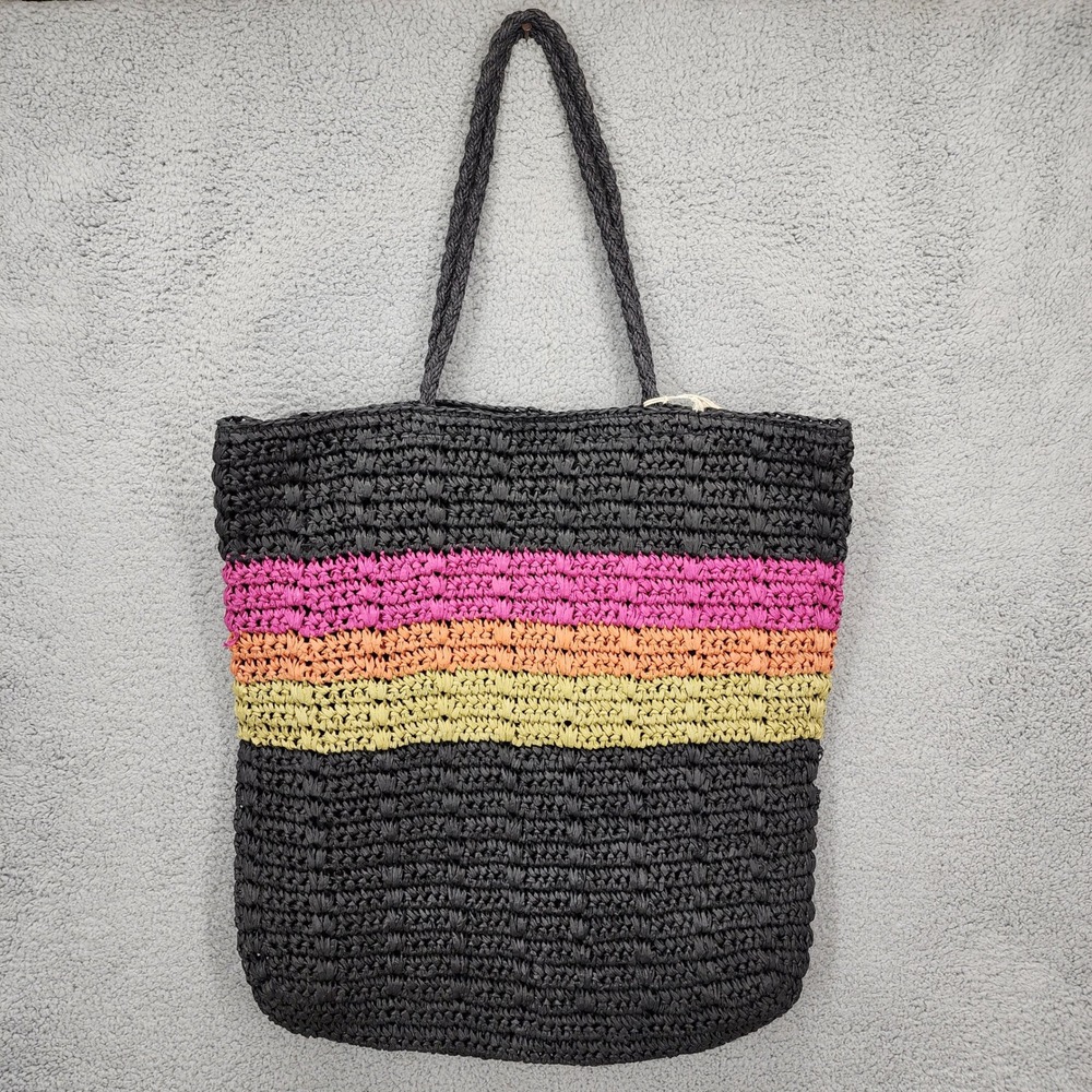 Universal Thread Woven Tote Bag Black Pink Orange Yellow Multicolor Beach